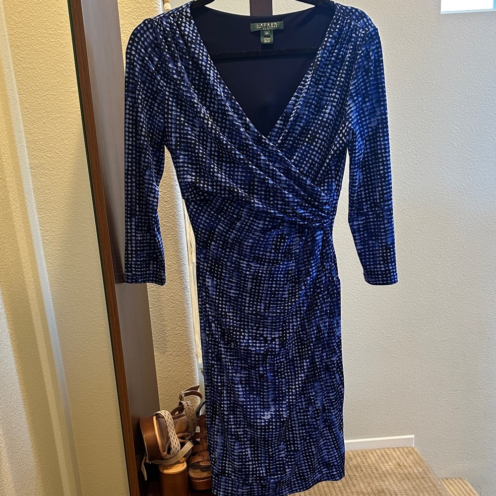 Lauren Ralph Lauren Blue Patterned Long Sleeve Dress